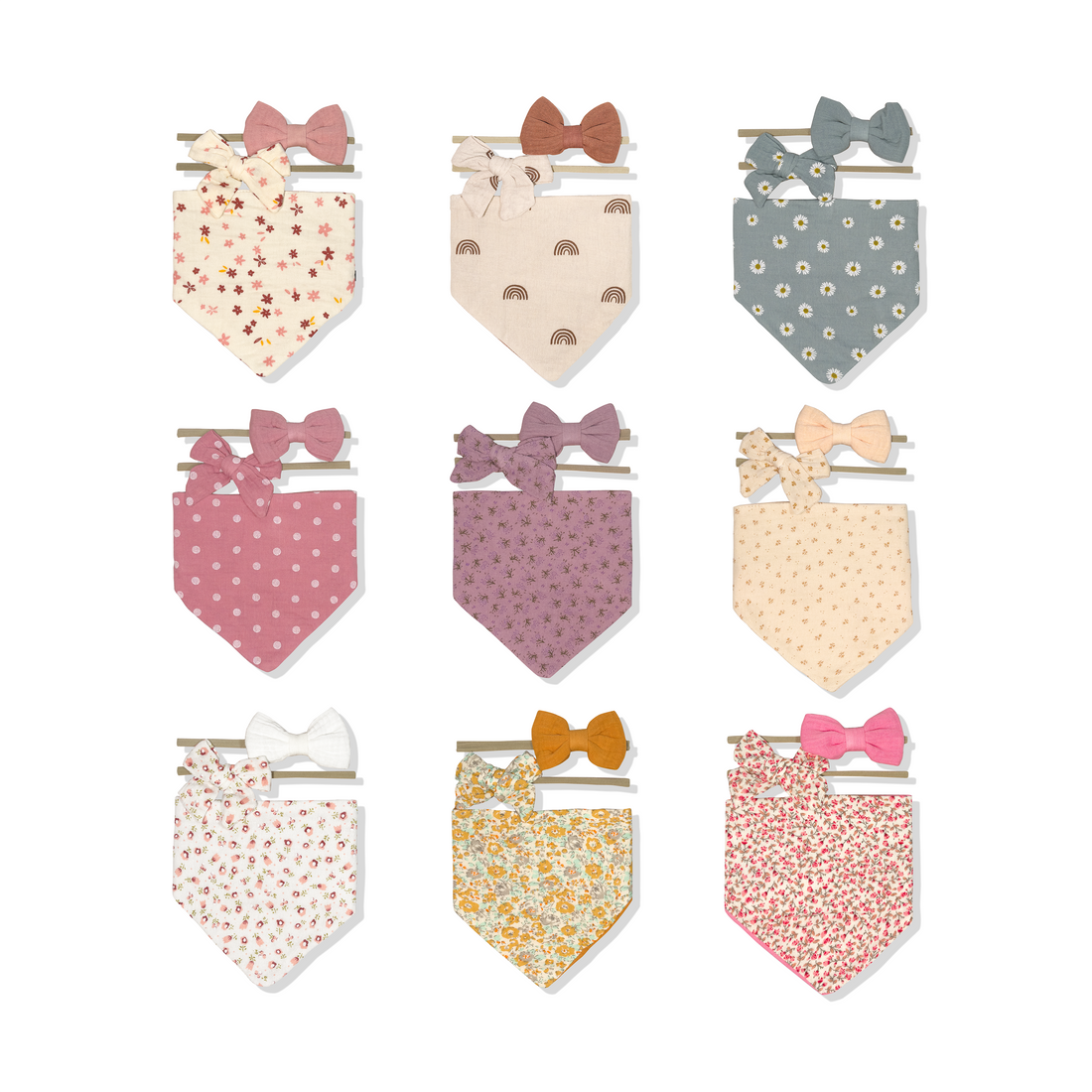 Halstuch mit 2er Set Schleifenstirnbändern in 9 verschiedenen Designs