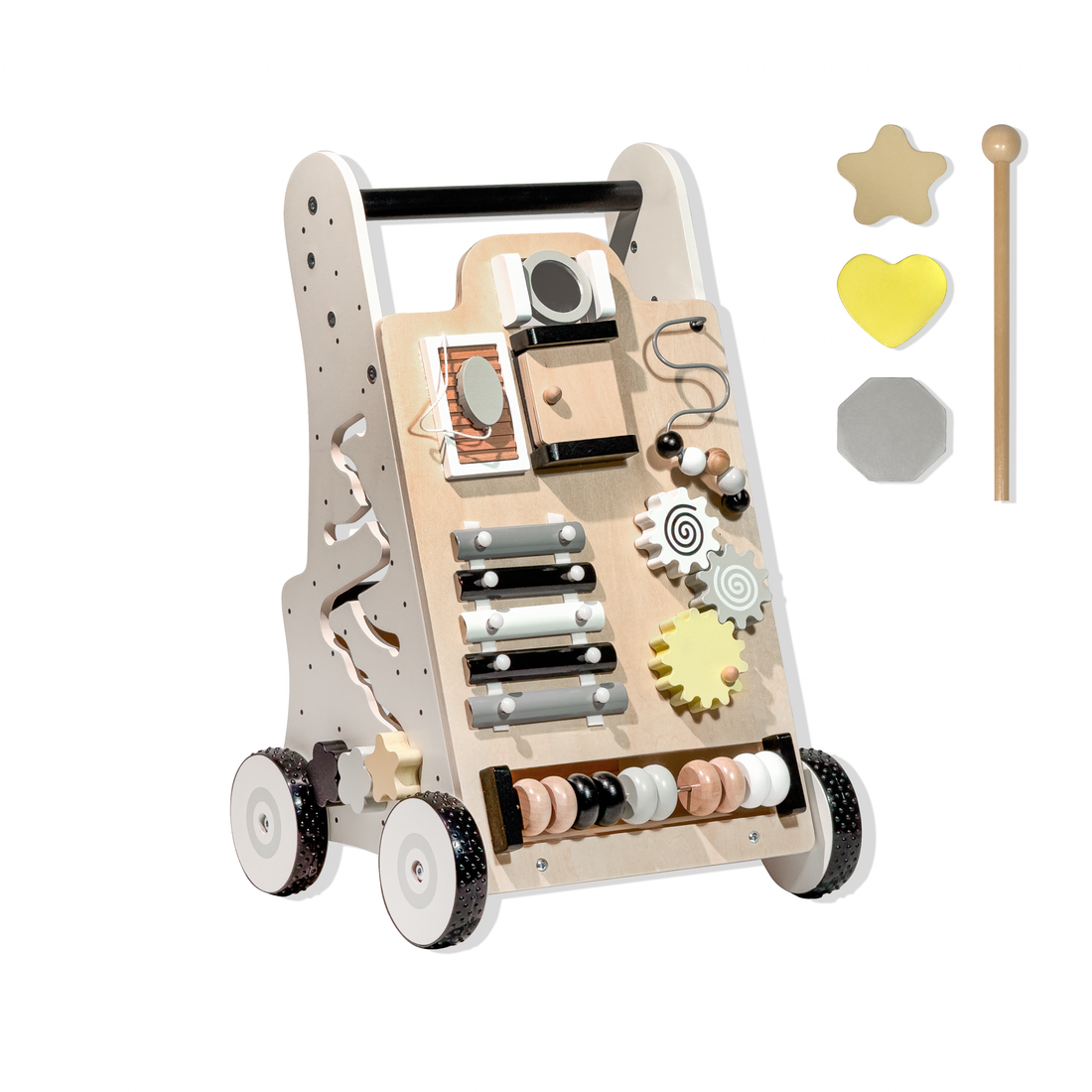 Kinder-Spiel-Laufwagen aus Holz mit Zubehör